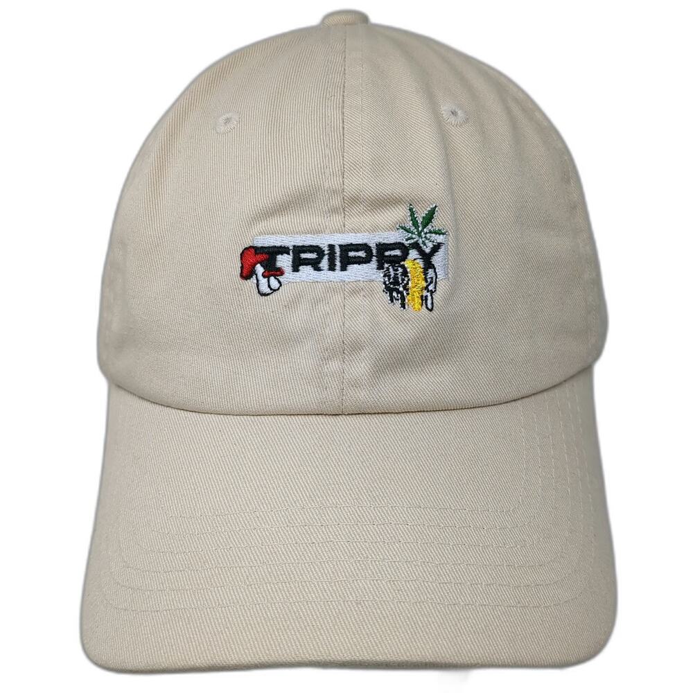 4350 District Trippy Mushroom Cannabis Leaf Beige One Size Baseball Cap Hat
